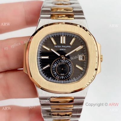 Highest Quality Copy Patek Philippe Nautilus Two Tone Black Watch - Swiss Grade 1